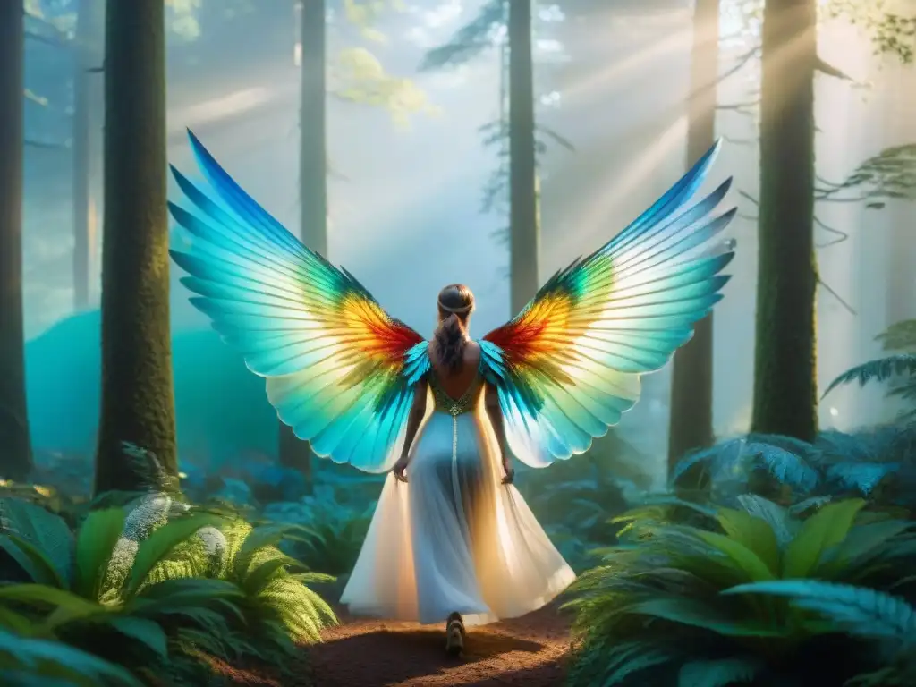 Creatura mítica emerge de un bosque mágico Artistas contemporáneos imaginan fantasía: Criatura mítica emergiendo de un bosque mágico con escamas iridiscentes y alas majestuosas