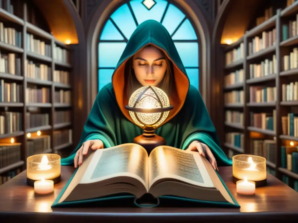 Librería mística: hechizos ancestrales y artefactos mágicos Una biblioteca mística llena de libros antiguos y artefactos mágicos