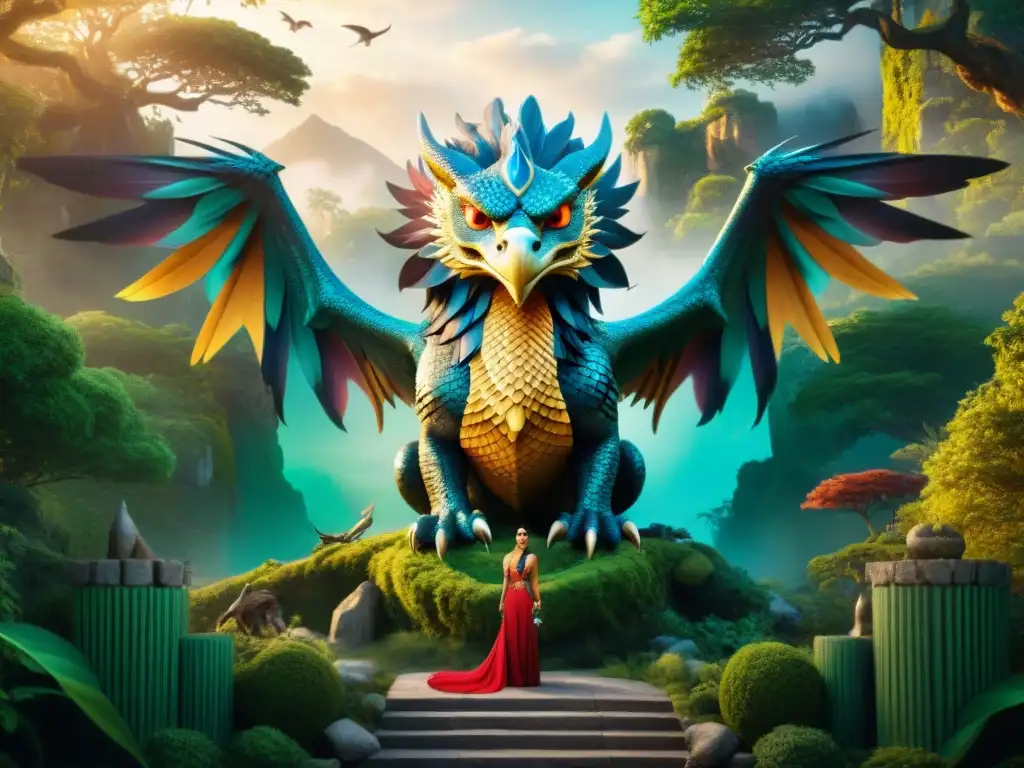 Épica sinfonía de criaturas mitológicas en un bosque encantado Un bosque encantado con criaturas míticas de distintas culturas, parte del estudio criaturas míticas contemporáneas