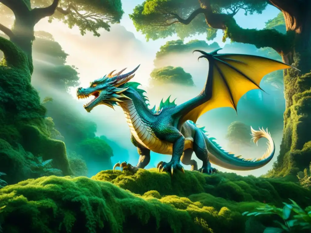 Dragón mágico surcando bosque encantado Un bosque místico lleno de criaturas mágicas se reinventa en el cine moderno