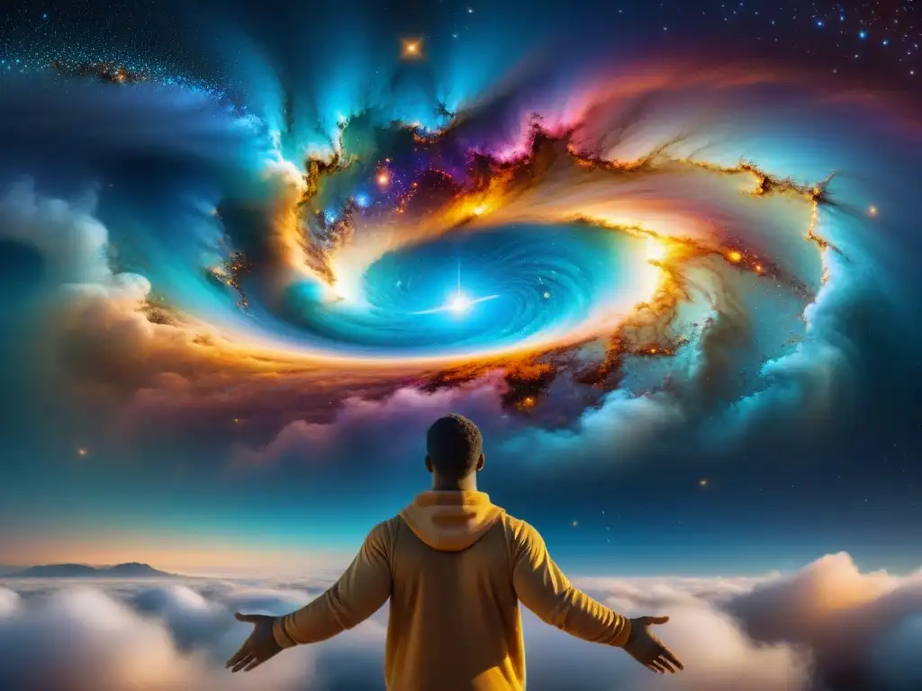 Entidad cósmica: Galaxias y partículas cuánticas en un ser celestial Ser celestial con galaxias y partículas cuánticas, manipula el universo más allá comprensión cuántica