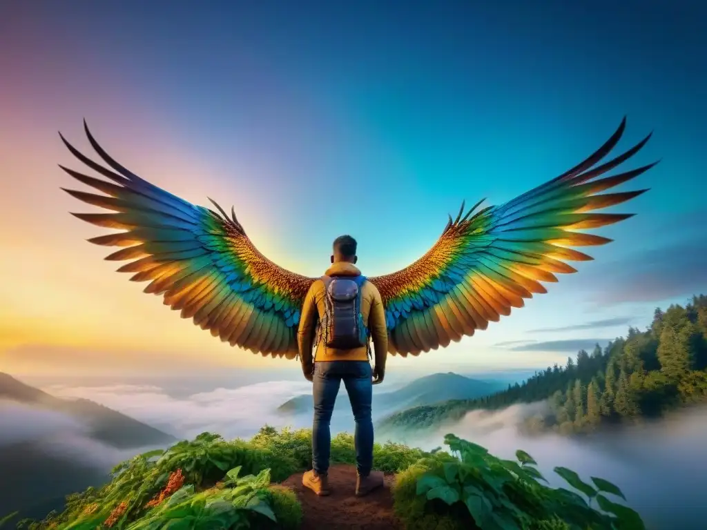 Dragón místico emerge de un bosque encantado Criatura mítica emerge de bosque encantado con escamas iridiscentes y alas enormes, en escena llena de energía mágica