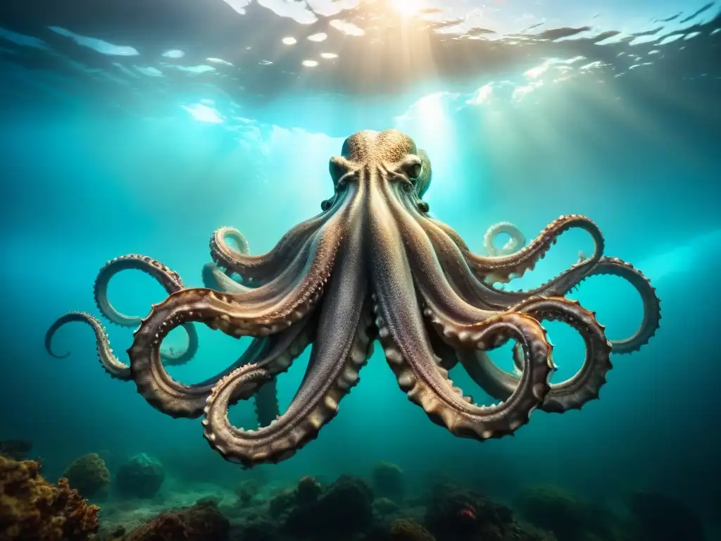 Kraken legendario emerge del océano en ruinas Descubrimientos paleontológicos sorprendentes Kraken emergiendo del océano, sus tentáculos masivos rodean un barco hundido