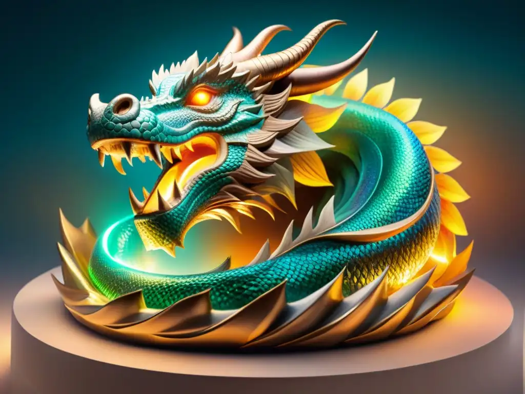 Dragón guardián de artefactos místicos Un dragón majestuoso resguarda colección de artefactos míticos con valor inversión, creando atmósfera de asombro y reverencia