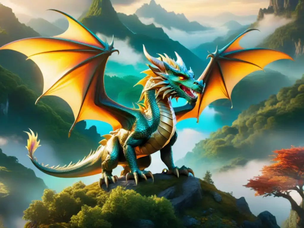 Dragón majestuoso surca un paisaje mágico Un dragón majestuoso surca un paisaje mágico con criaturas míticas en tendencia de videojuegos