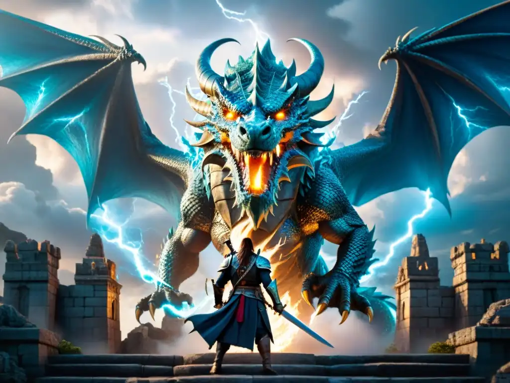 Épica batalla entre valientes guerreros y un temible dragón, enemigos icónicos historia videojuegos