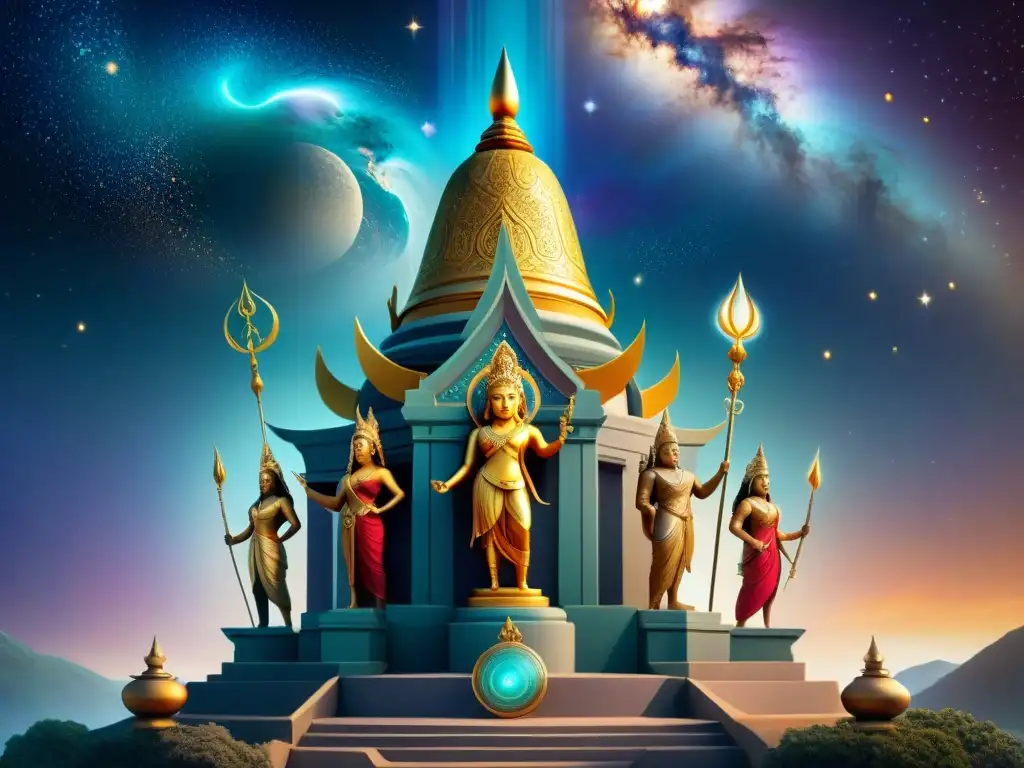 Dioses Antiguos: Reunión Celestial en Arte Digital Un escenario celestial donde dioses de antiguas mitologías se unen, reviviendo el arte de lo divino