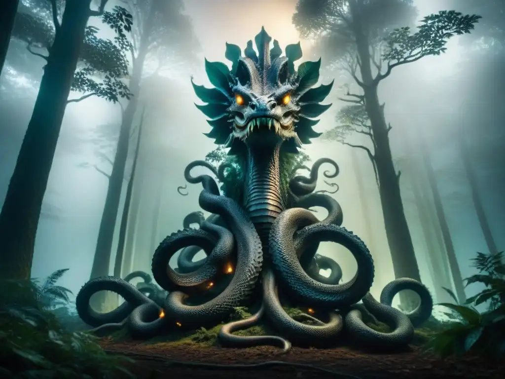 Hydra monstruosa emerge en bosque místico Un hidra monstruosa emerge de un bosque místico en una imagen ultradetallada en 8k