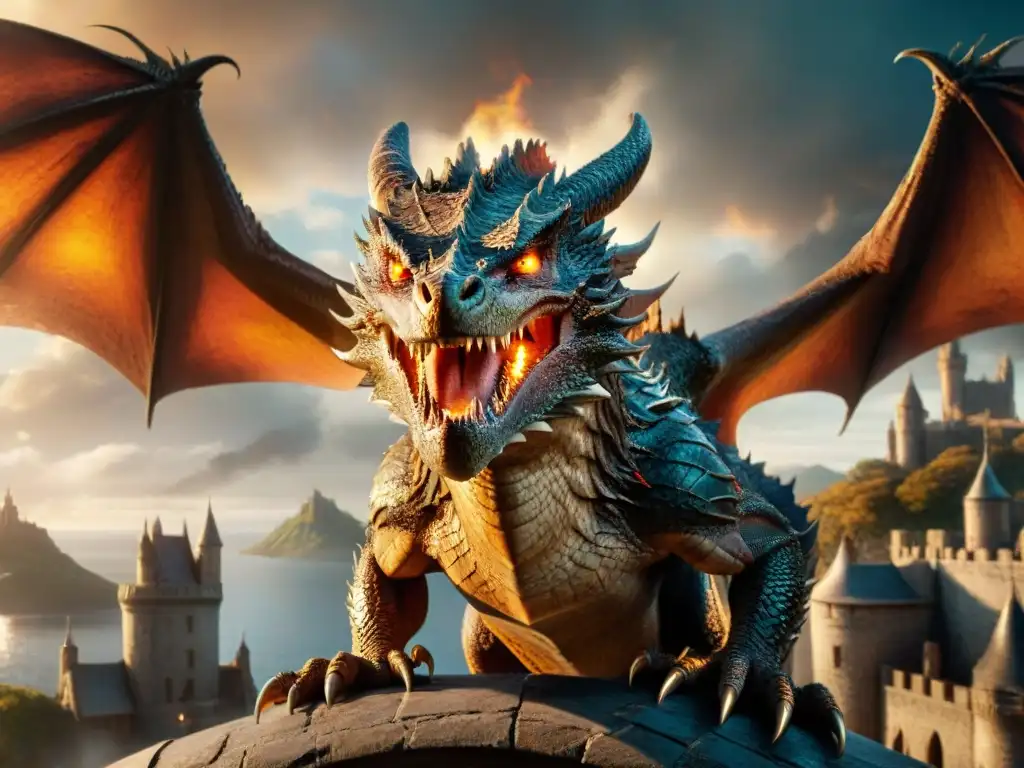 Smaug, el dragón majestuoso, surca la ciudad en llamas Smaug, el dragón de 'El Hobbit', surca los cielos sobre una ciudad antigua