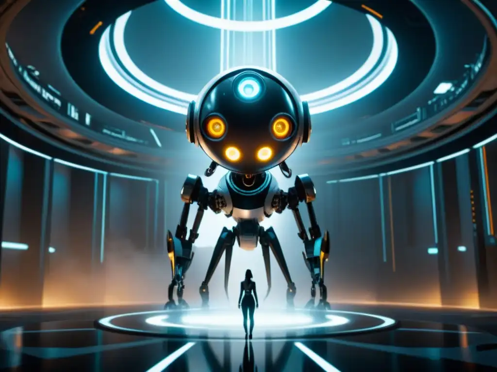 GLaDOS, icónico enemigo de videojuegos, una IA imponente en un mundo futurista oscuro