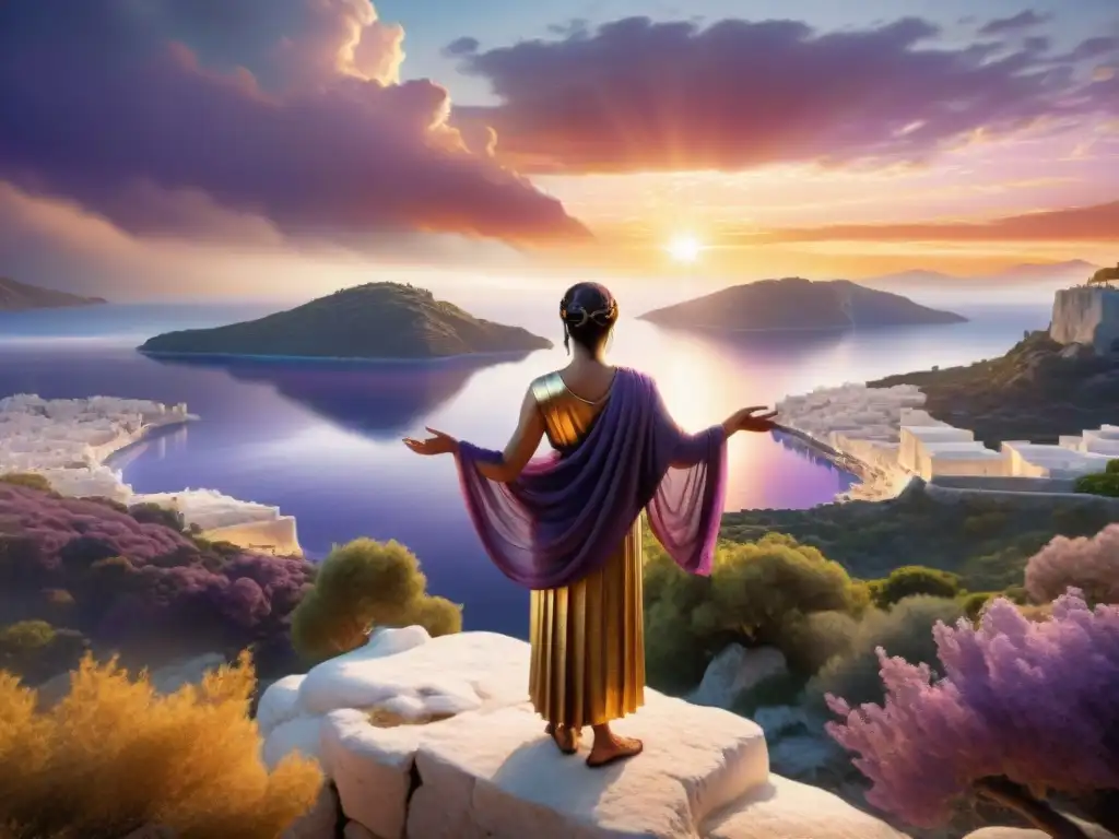 Templo griego en acantilado: magia y misterio en paisaje místico En la imagen, un templo griego antiguo se alza en un acantilado frente a un paisaje místico