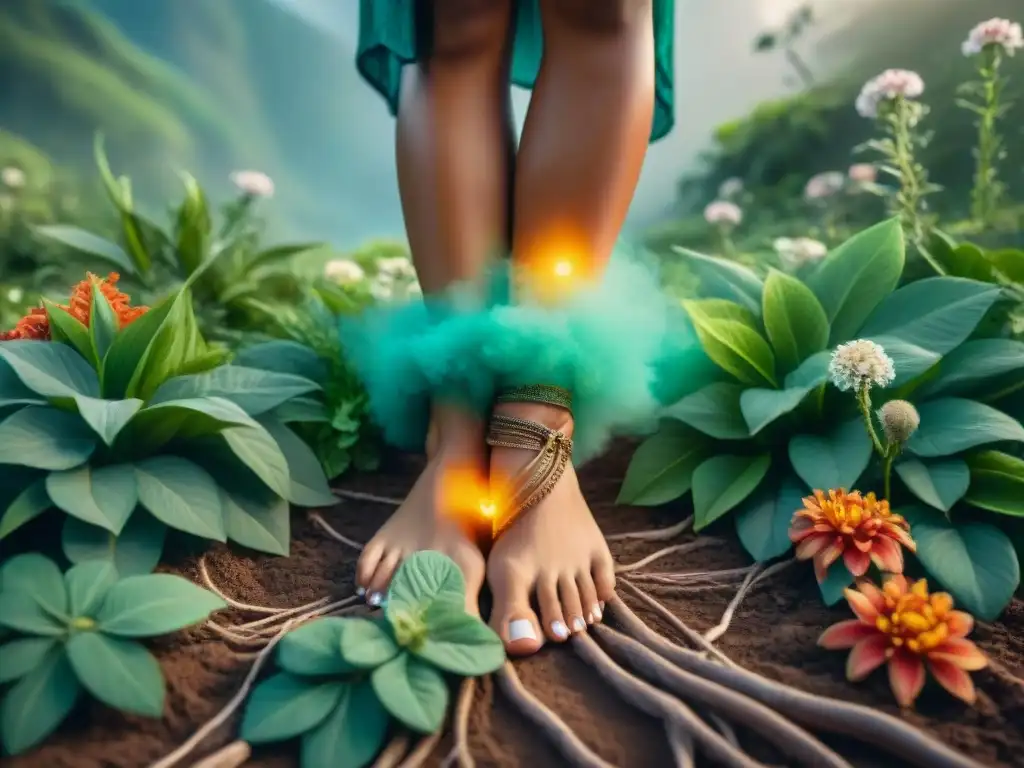 Ilustración 8k de joven indígena en la naturaleza con símbolo místico Joven indígena se conecta con símbolo místico en la naturaleza, evocando reinterpretación mitología dioses nuevas generaciones