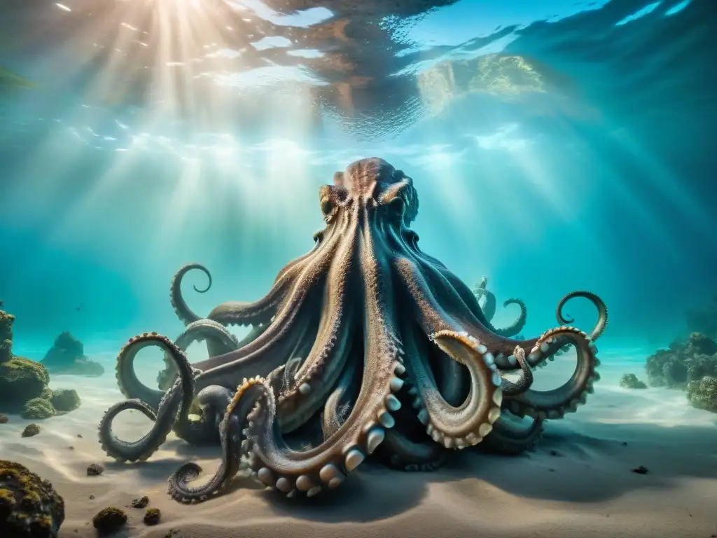 Kraken mítico emergiendo: detalle asombroso en las profundidades Un Kraken masivo emerge de las profundidades marinas, rodeando un naufragio con descubrimientos paleontológicos sorprendentes