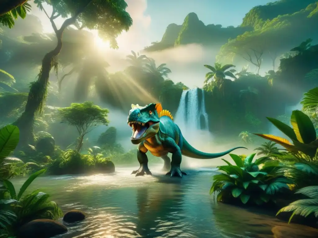 Majestuoso MokeleMbembe: Criatura mítica en la selva Un majestuoso Valle MokeleMbembe último dinosaurio emerge en un místico y exuberante bosque