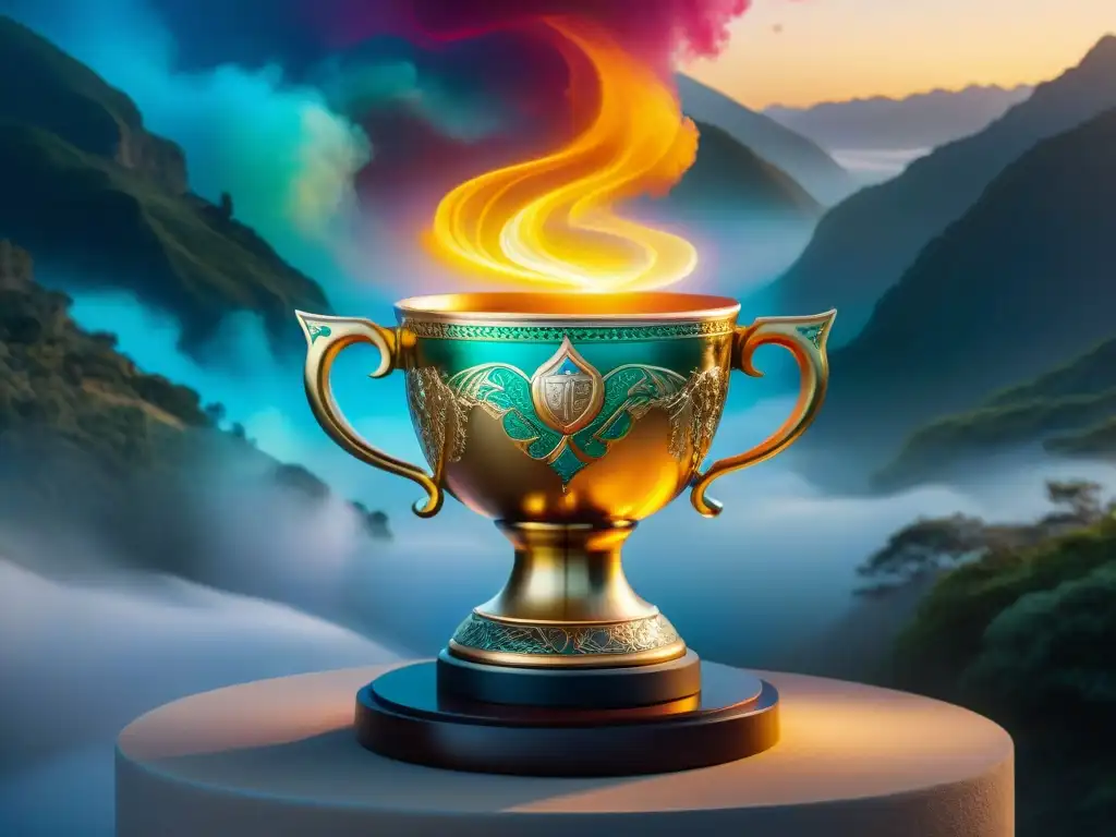 El misterioso Cáliz de Jamshid: leyenda y magia Una visión mística de la legendaria Copa de Jamshid en un entorno sobrenatural