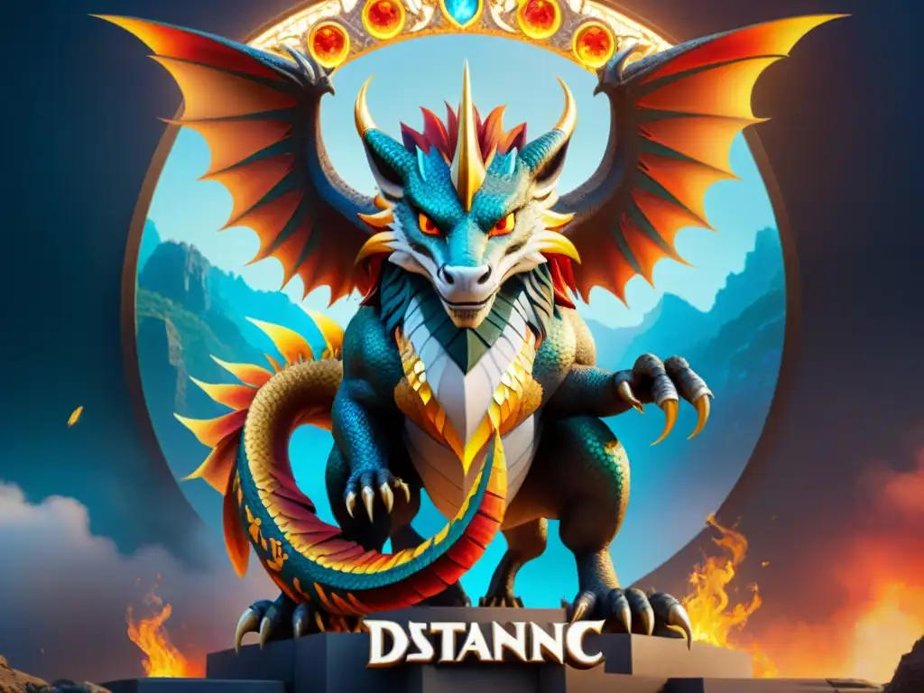 Épico mosaico de criaturas míticas en videojuegos Un mosaico vibrante de criaturas míticas en videojuegos, como dragones, fénix, unicornios y minotauros