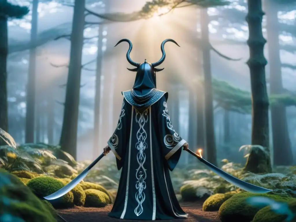 Representación de la muerte en culturas: Un Shinigami en un bosque místico bajo un cielo estrellado