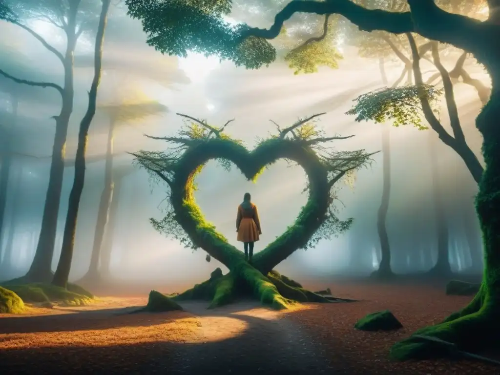 Portal mágico entre árboles en Hoia Baciu: misterio y encanto Un portal mágico entre ramas en el Bosque Hoia Baciu, iluminado por runas brillantes y una neblina brillante