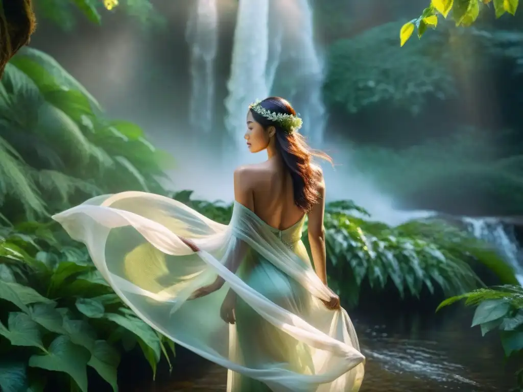 Un ser etéreo emerge de un velo translúcido, con un rostro divino en un entorno mágico de Manoppello