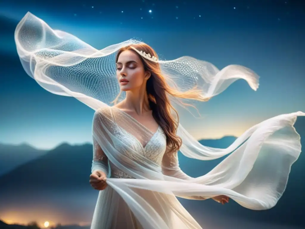 Un velo divino de Manoppello, etéreo y místico, tejido con hilos de luz estelar y rodeado de energía cósmica y polvo estelar brillante
